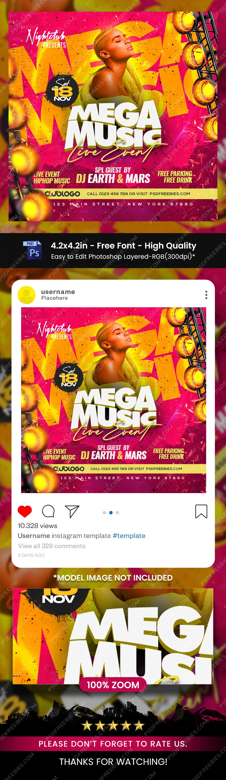 Mega Music Concert Party Instagram Post Banner PSD