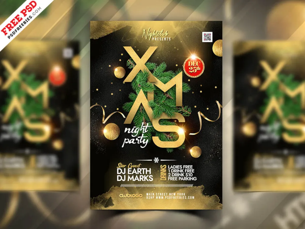 Merry Christmas Event Party Flyer PSD