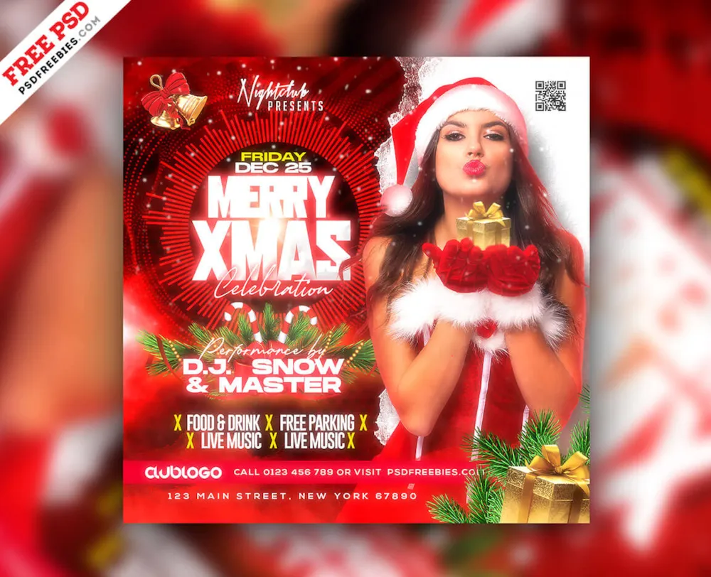 Merry Christmas Party Event  Instagram Post Design PSD
