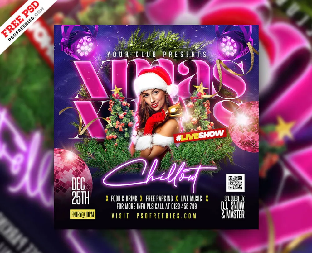 Merry Christmas Party Instagram Post PSD Template