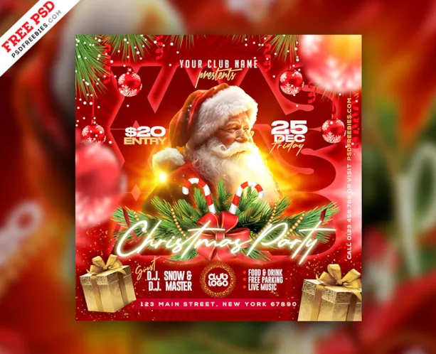 Merry Christmas Party Instagram Post PSD