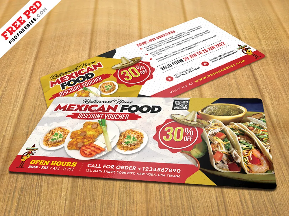Mexican Restaurant Discount Voucher Design PSD