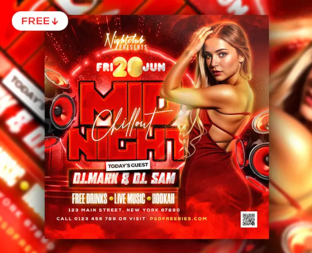 Midnight Chillout Club DJ Party Post PSD