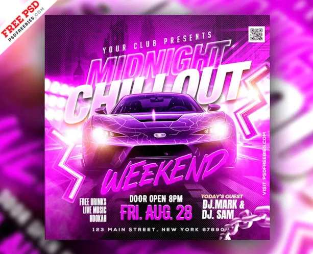 Midnight Chillout Club Party Social Media Post PSD