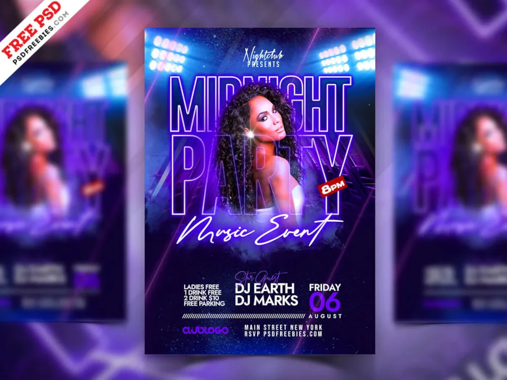 Midnight Club DJ Party Flyer PSD