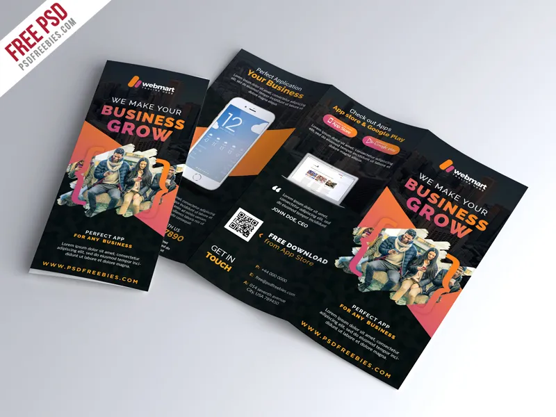 Mobile App Promotion Tri-Fold Brochure PSD