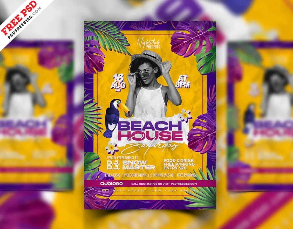 Modern Beach House Party Flyer PSD Template