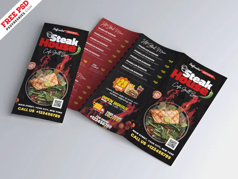 Modern Food Menu Trifold Brochure PSD