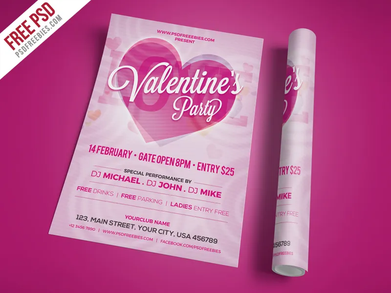 Modern Valentines Party Invitation Flyer PSD
