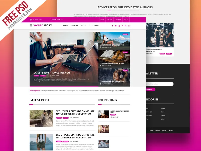 Multipurpose Magazine Blog Web Template Free PSD