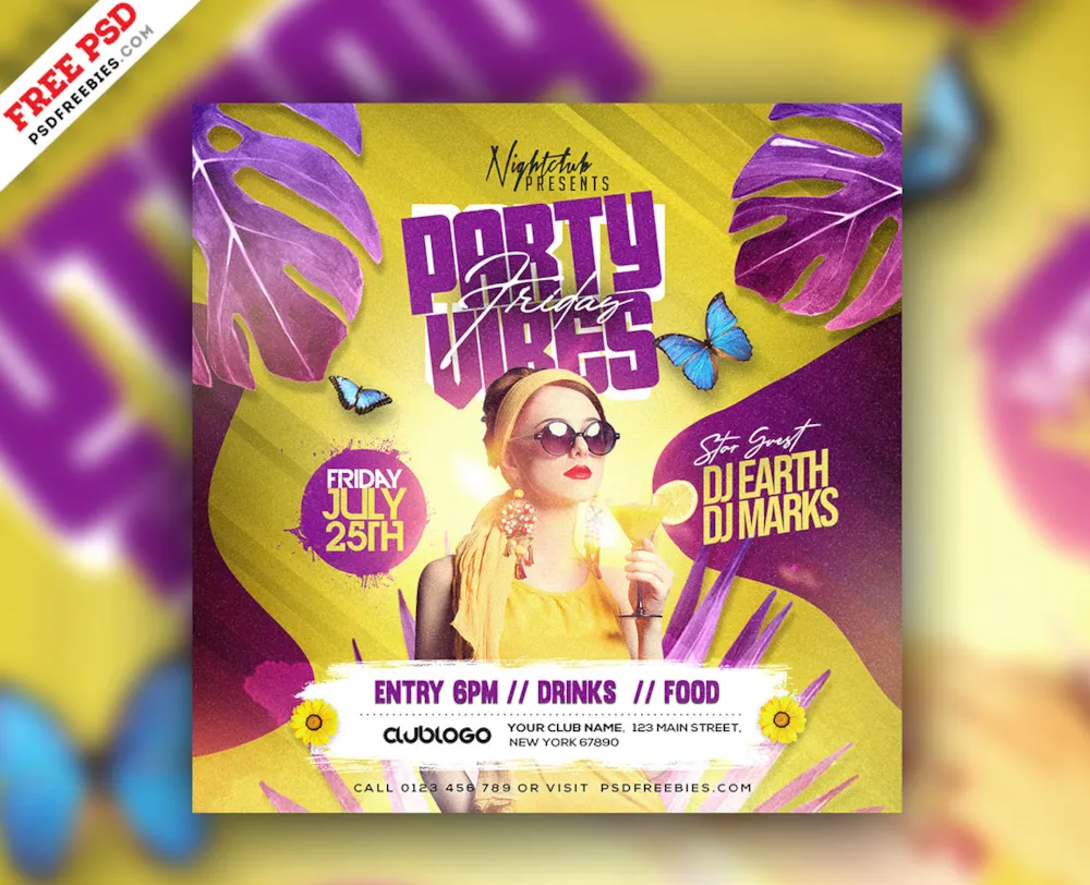 Music Party Social Media Post Square Template PSD
