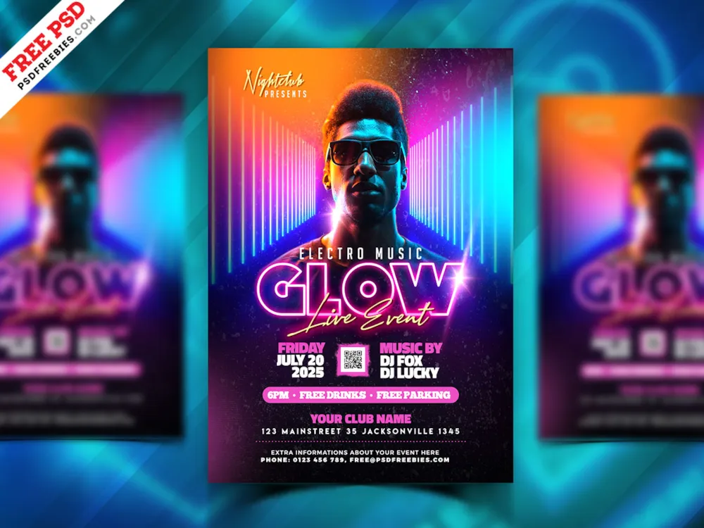 Neon Glow Party Flyer PSD Template