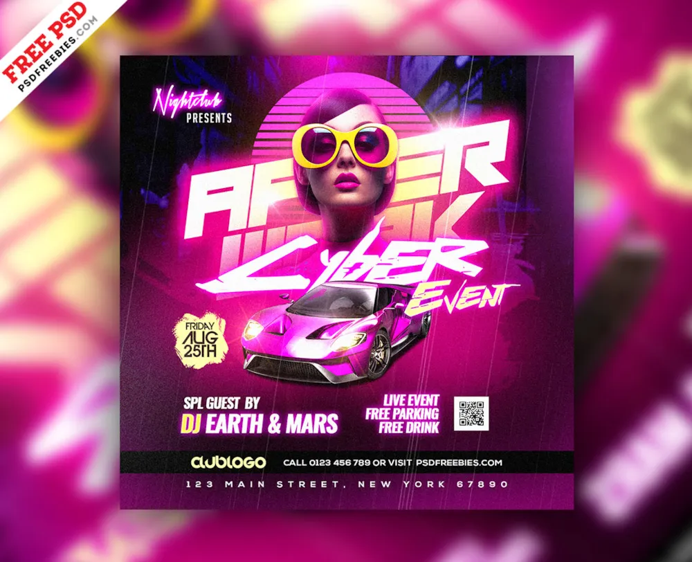 Neon Night Club Party Social Media and Instagram Post PSD