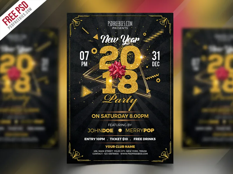 New Year 2018 Party Flyer PSD Template