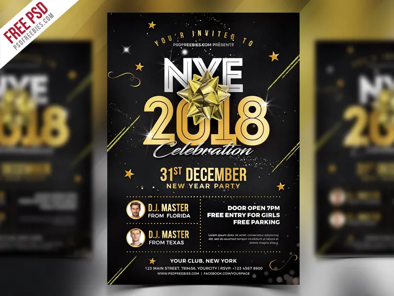 New Year 2018 Party Flyer PSD