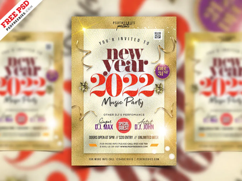New Year 2022 Party Flyer Design PSD