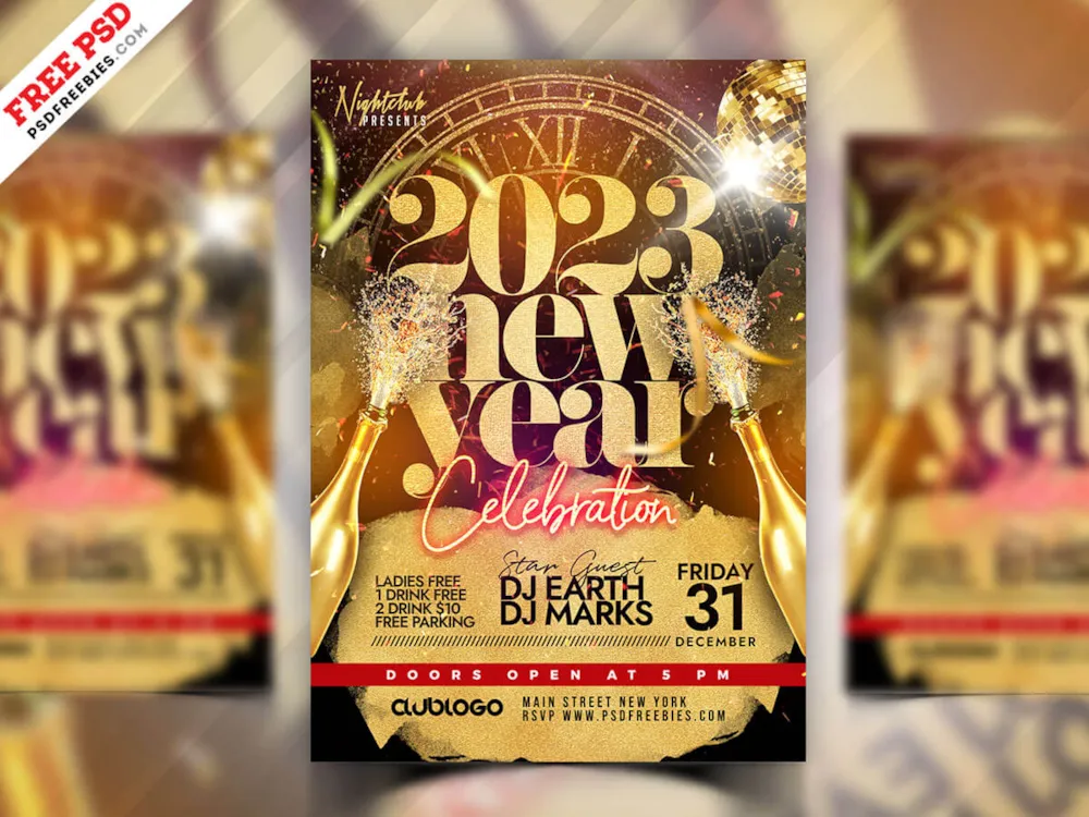 New Year 2023 Club Party Flyer PSD Template