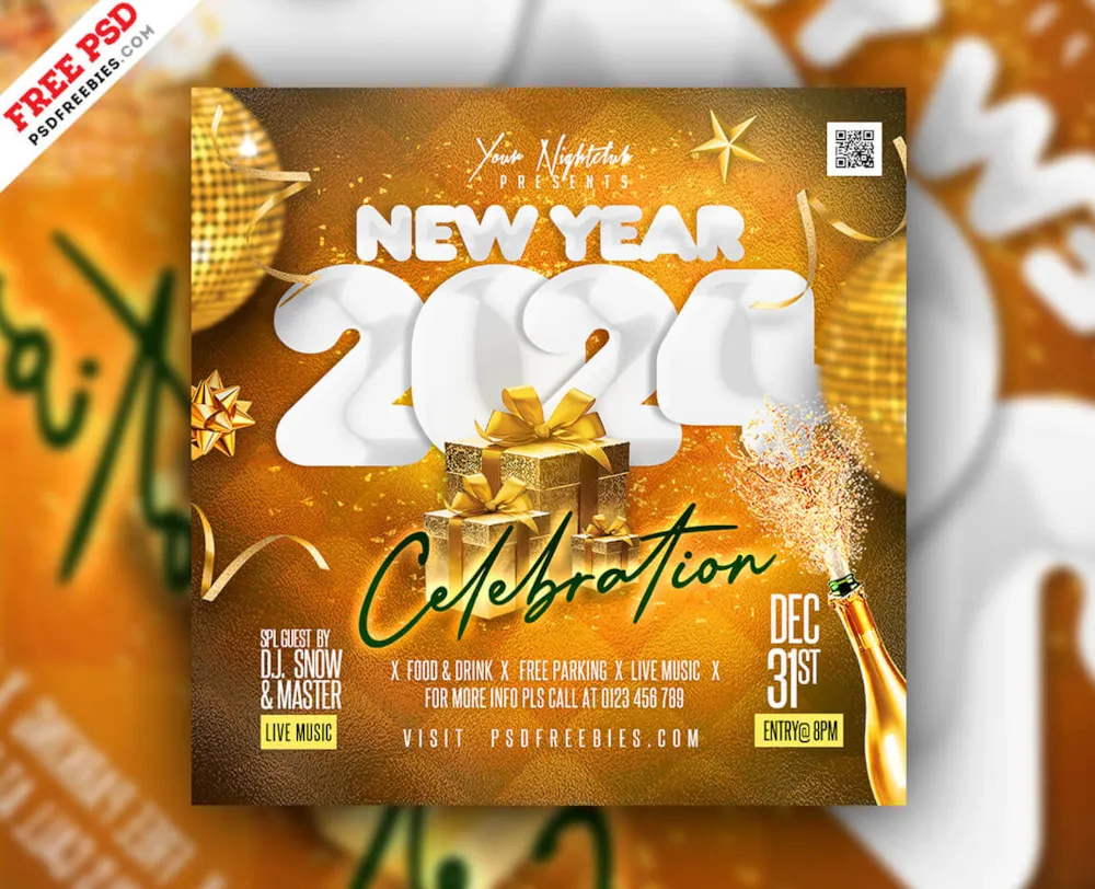 New Year 2024 Celebration Party Square Post PSD