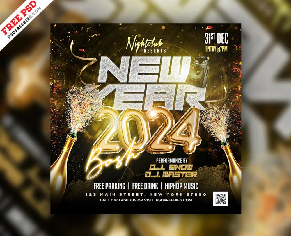 New Year 2024 Club Event Instagram Post PSD