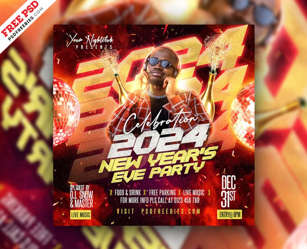 New Year 2024 Eve Party Instagram Post PSD