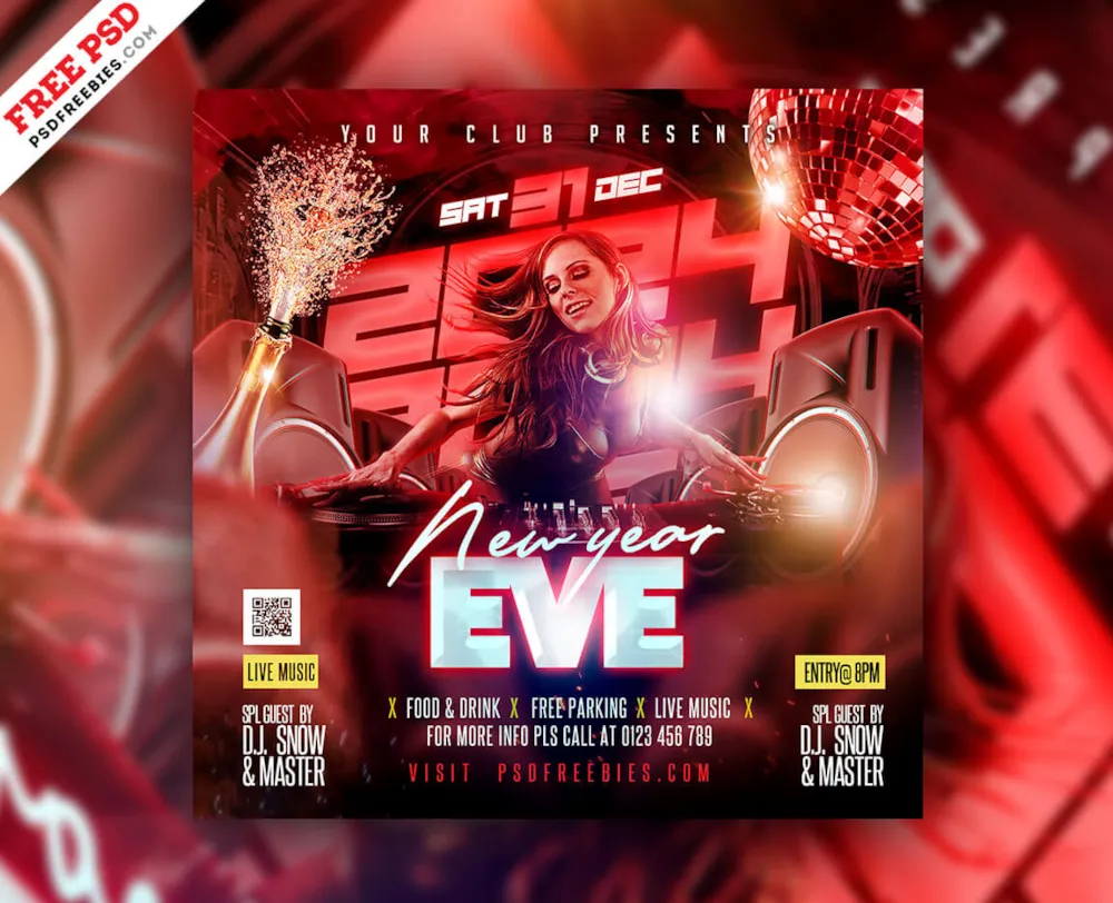 New Year 2024 Night Club Party Social Media Post PSD
