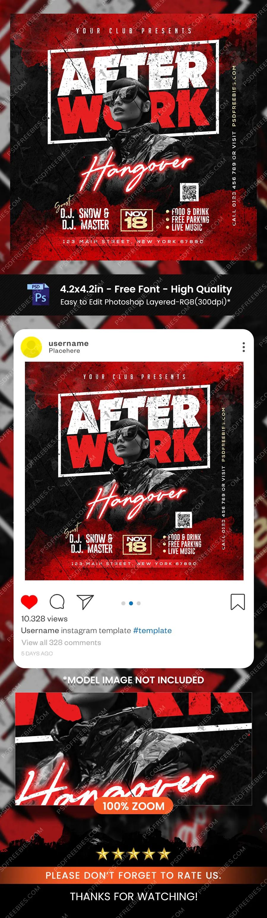 Night Club DJ Party Instagram Post Template PSD