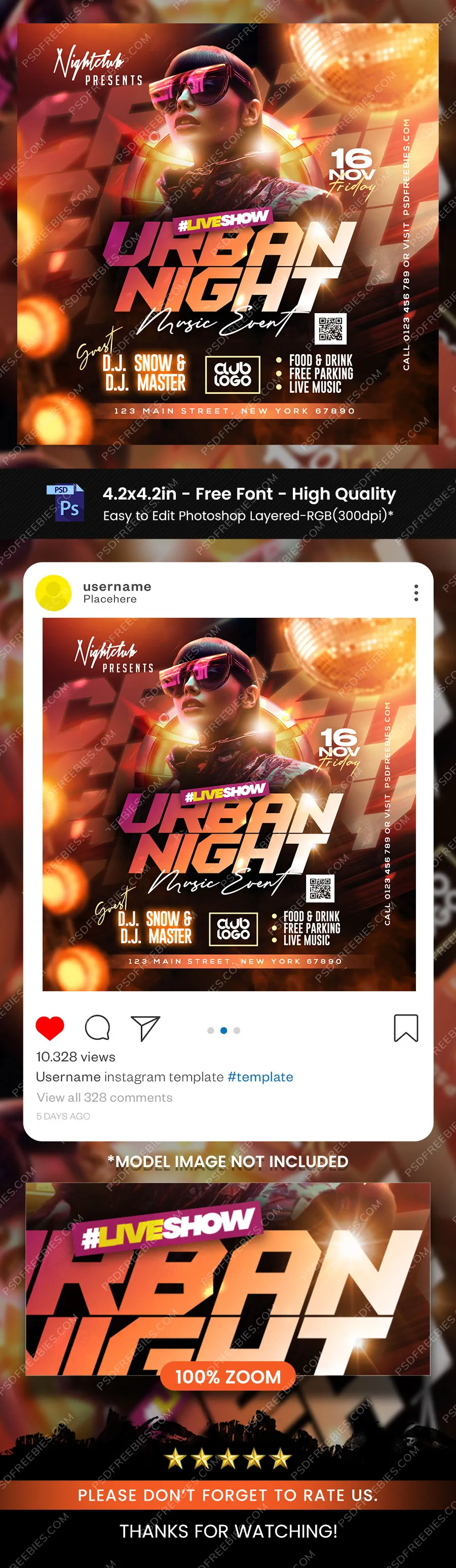 Night Club DJ Party Social Media Post Design PSD