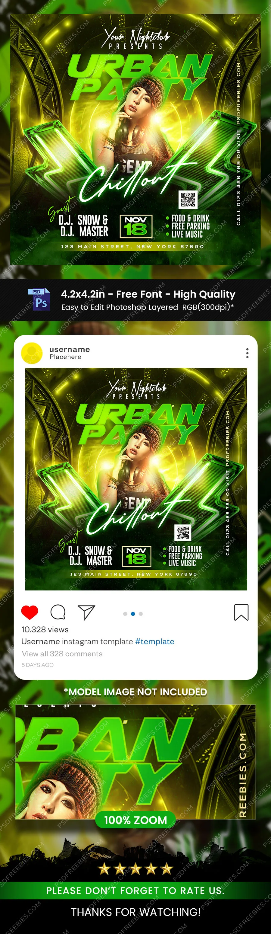 Night Club DJ Party Social Media Post PSD Template