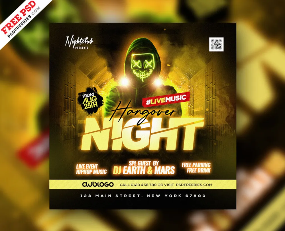 Night Club DJ Party Square Instagram Post PSD