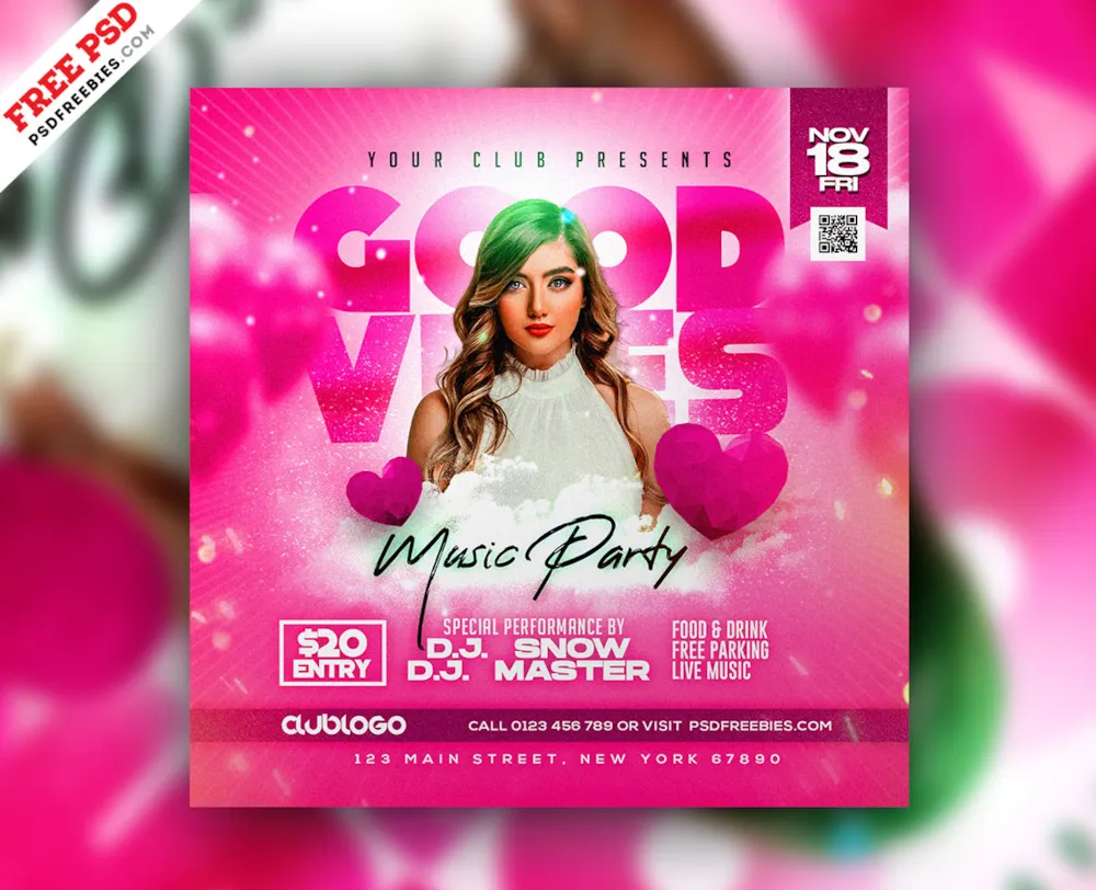 Night Club DJ Party Square Post Design PSD