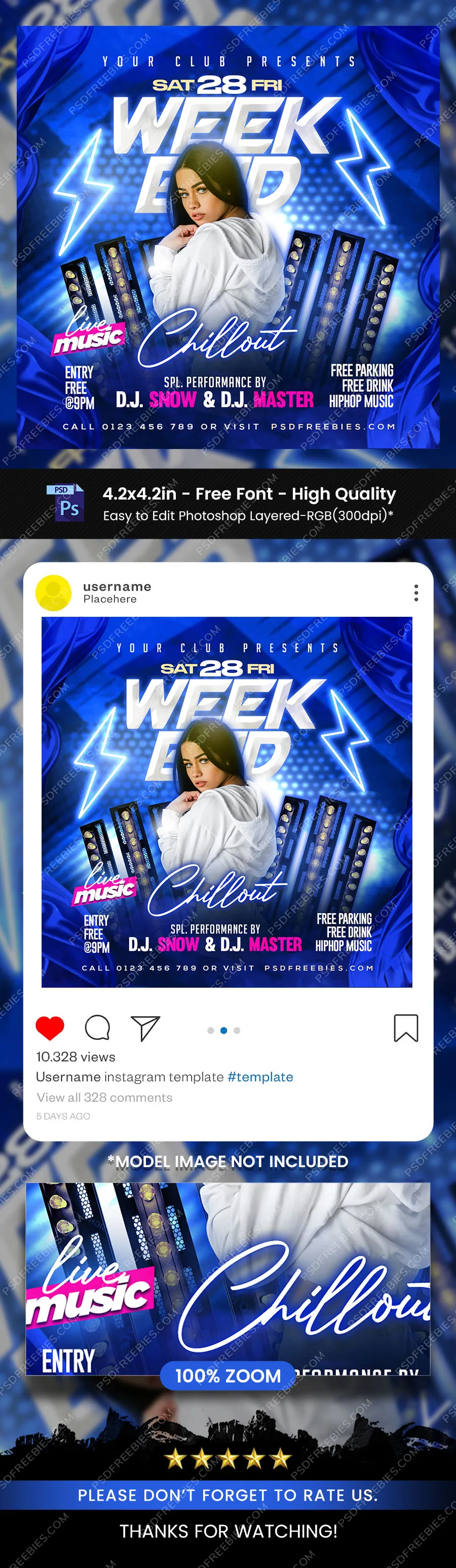 Night Club Party Instagram Square Post PSD Template