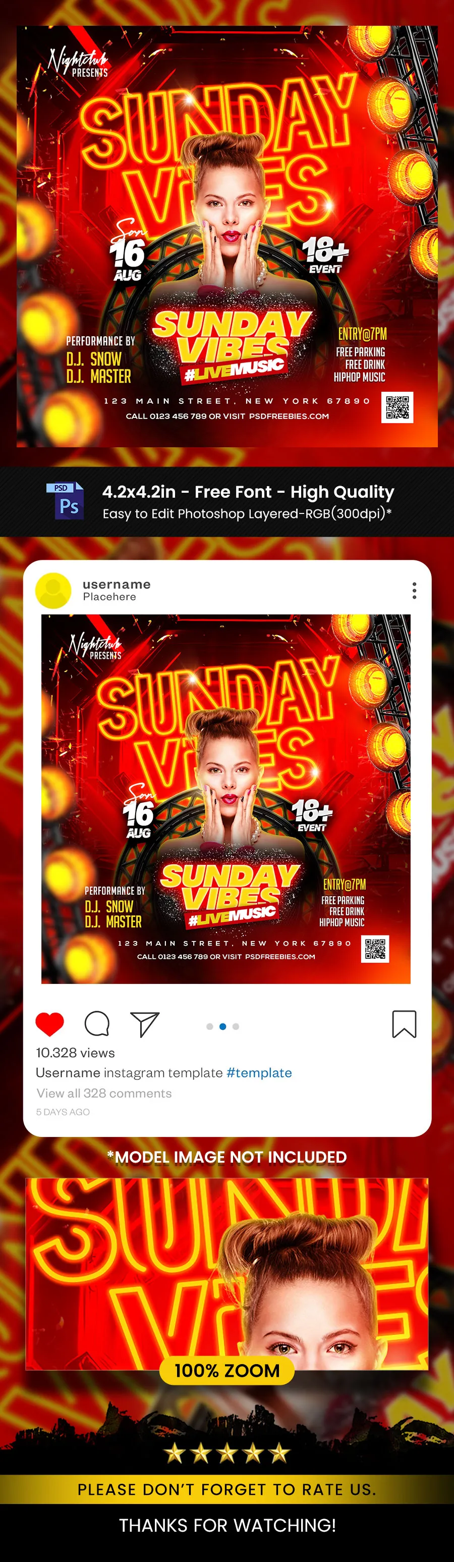 Night Club Sunday Party Social Media Post PSD