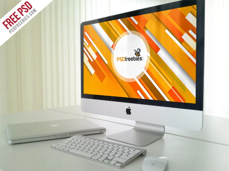 Office iMac Workstation PSD Mockup