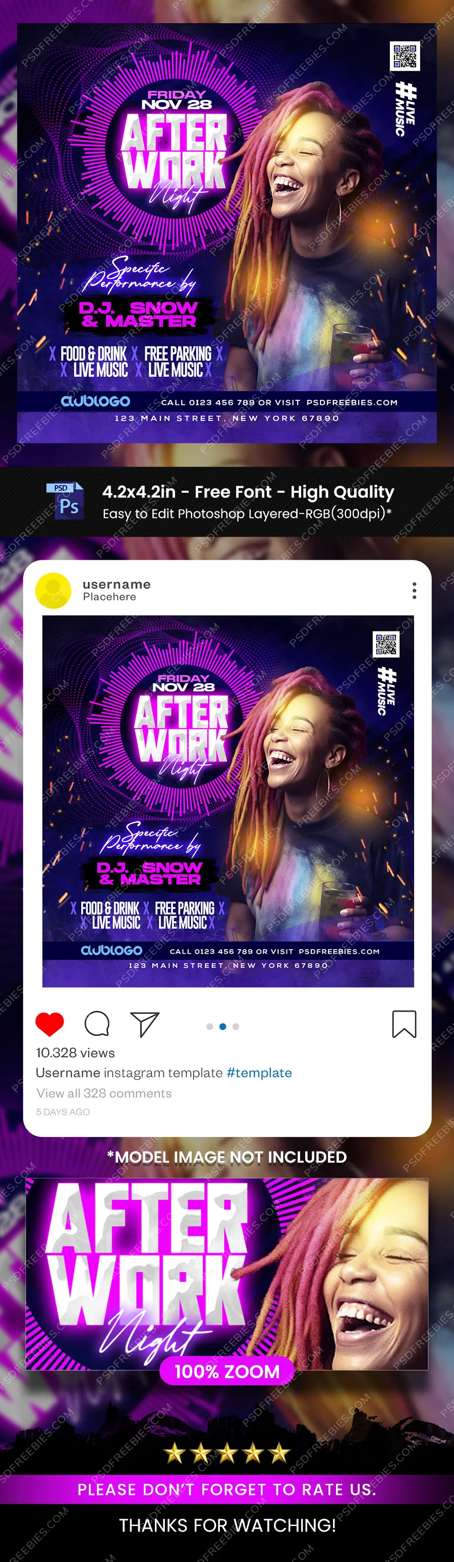 PSD Night Club Party Social Media Post Template