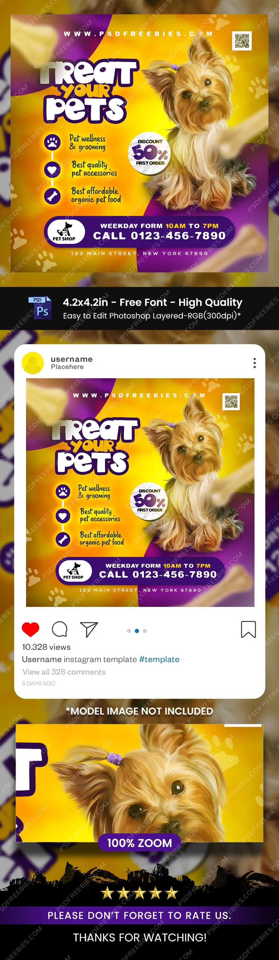Pet Care Shop Instagram Post Design PSD