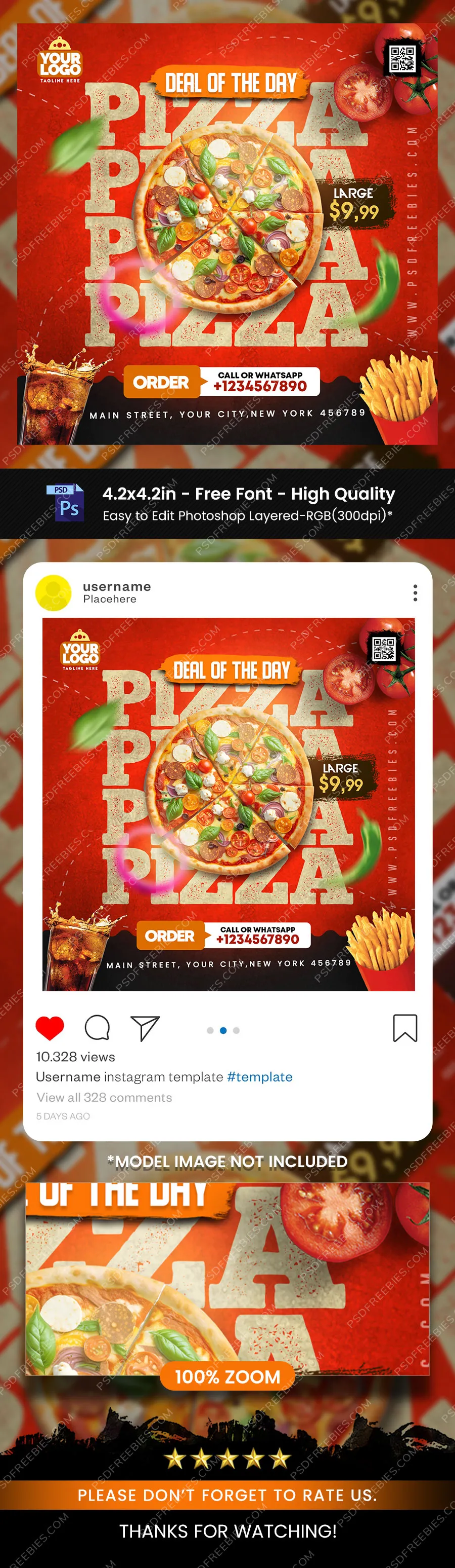 Pizza Restaurant Social Media Post Design PSD