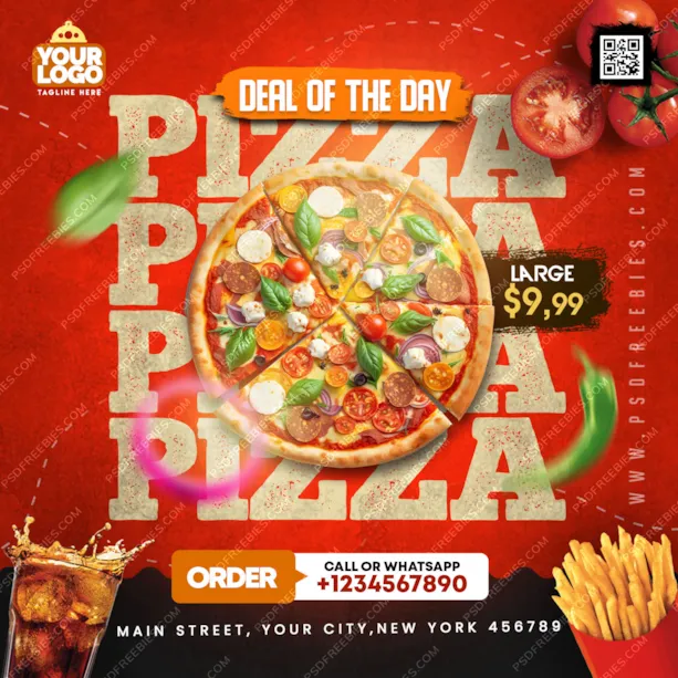 Pizza Restaurant Social Media Post Design PSD
