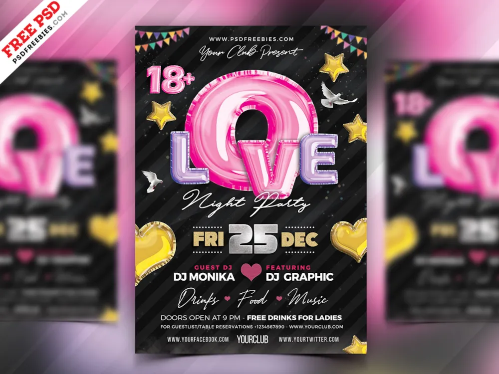 Premium Romantic Music Party Flyer PSD