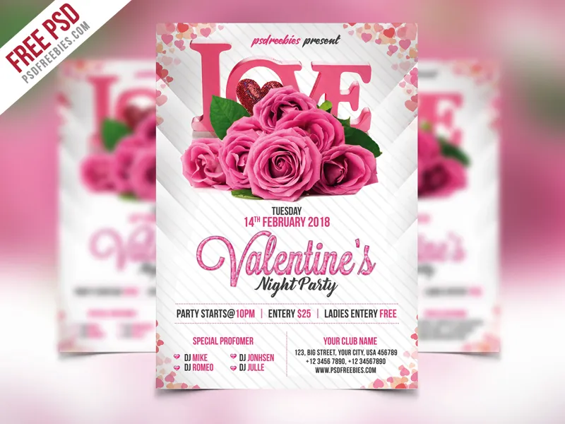 Premium Valentines Party Flyer PSD Template