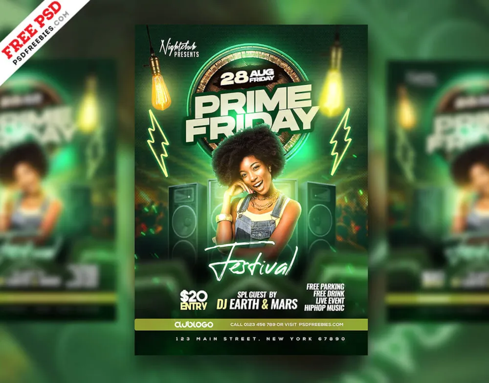 Prime Friday Night Club Party Flyer Design PSD