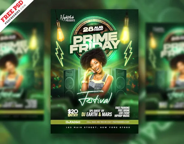 Prime Friday Night Club Party Flyer Design PSD