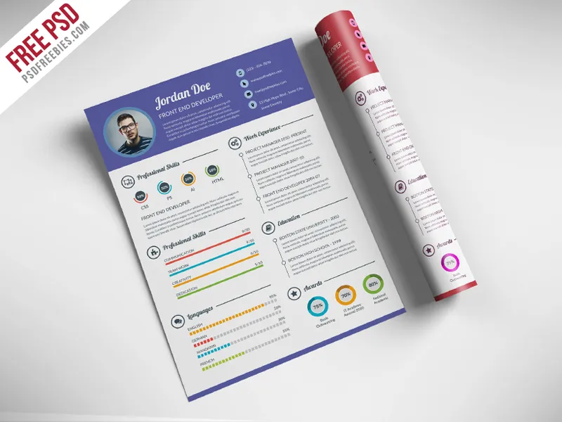 Professional Resume CV Template Free PSD