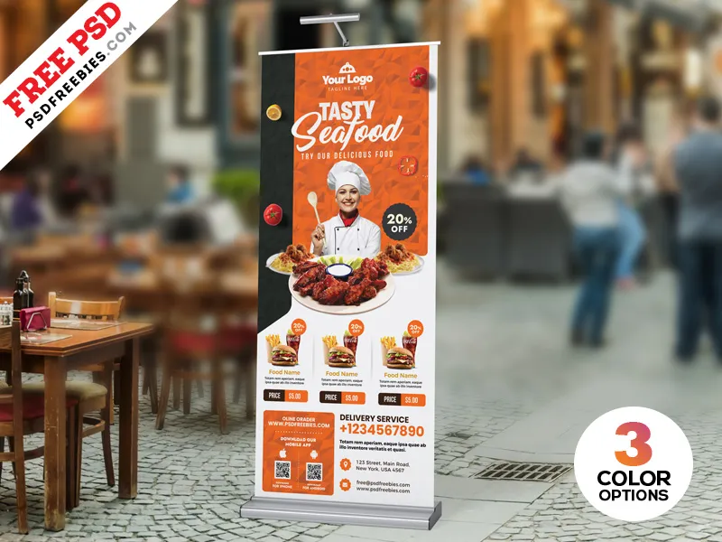 Restaurant Advertisement Roll-up Banner PSD