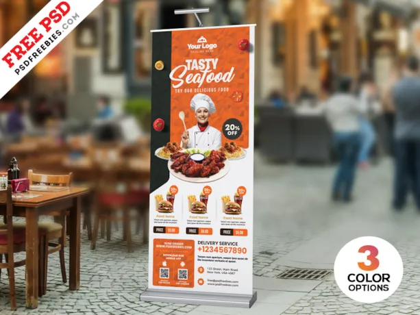 Restaurant Advertisement Roll-up Banner PSD