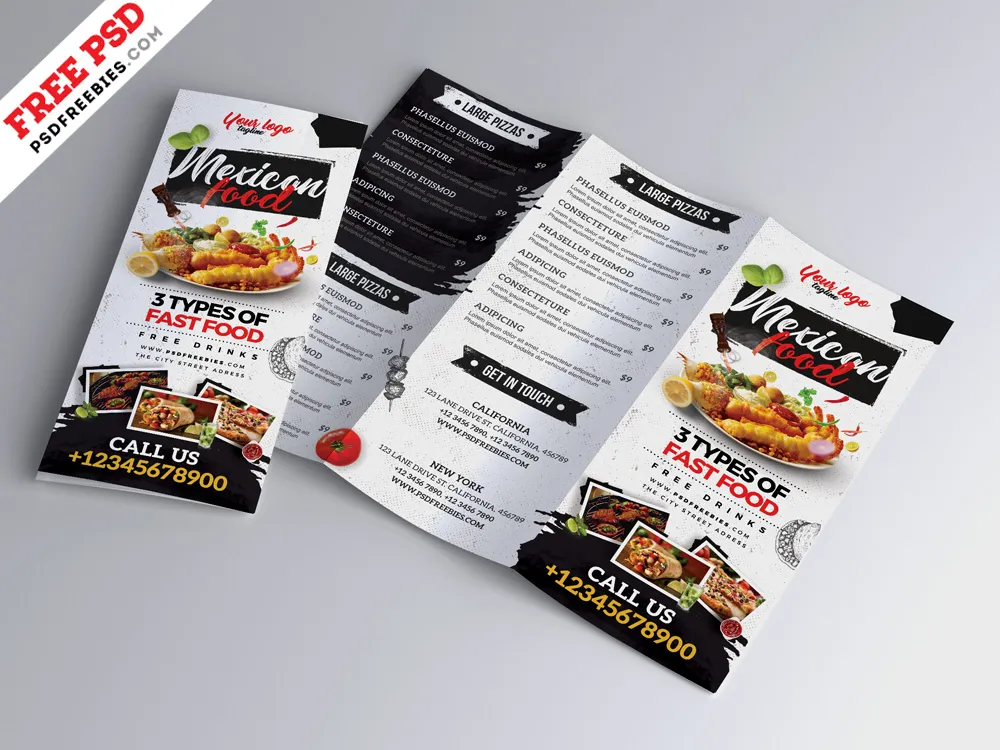 Restaurant Cafe Menu Tri Fold Brochure PSD