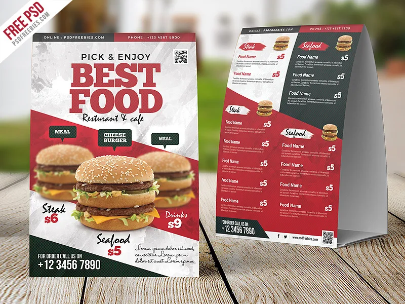 Restaurant Food Menu Table Tent Card PSD