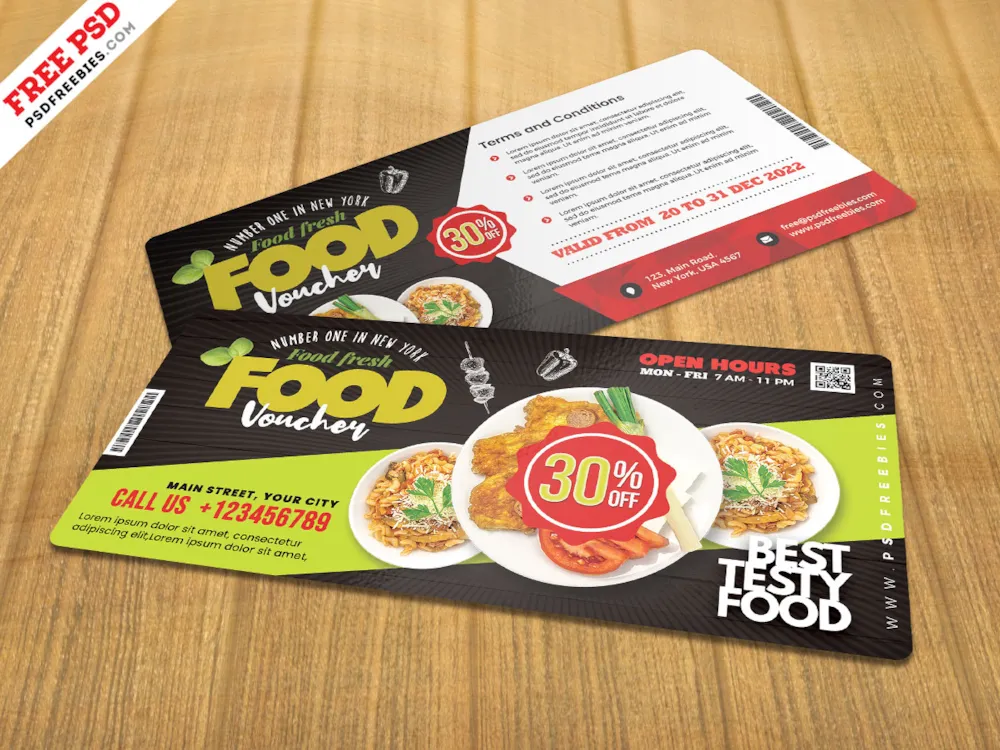 Restaurant Food Voucher Design PSD