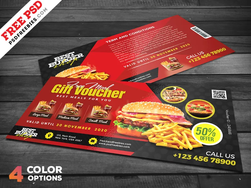 Restaurant Free Meal Voucher PSD Set