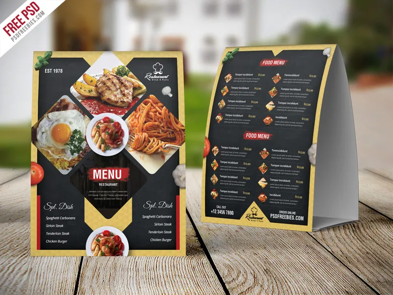 Restaurant Menu Table Tent Card PSD Template