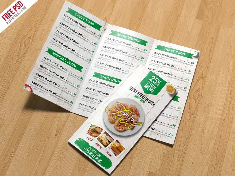 Restaurant Menu TriFold Brochure PSD Template
